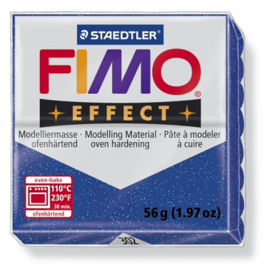 FIMO Effect Glitter Blue полимерная глина, запекаемая в печке, уп. 56 гр. цвет: синий с блестками