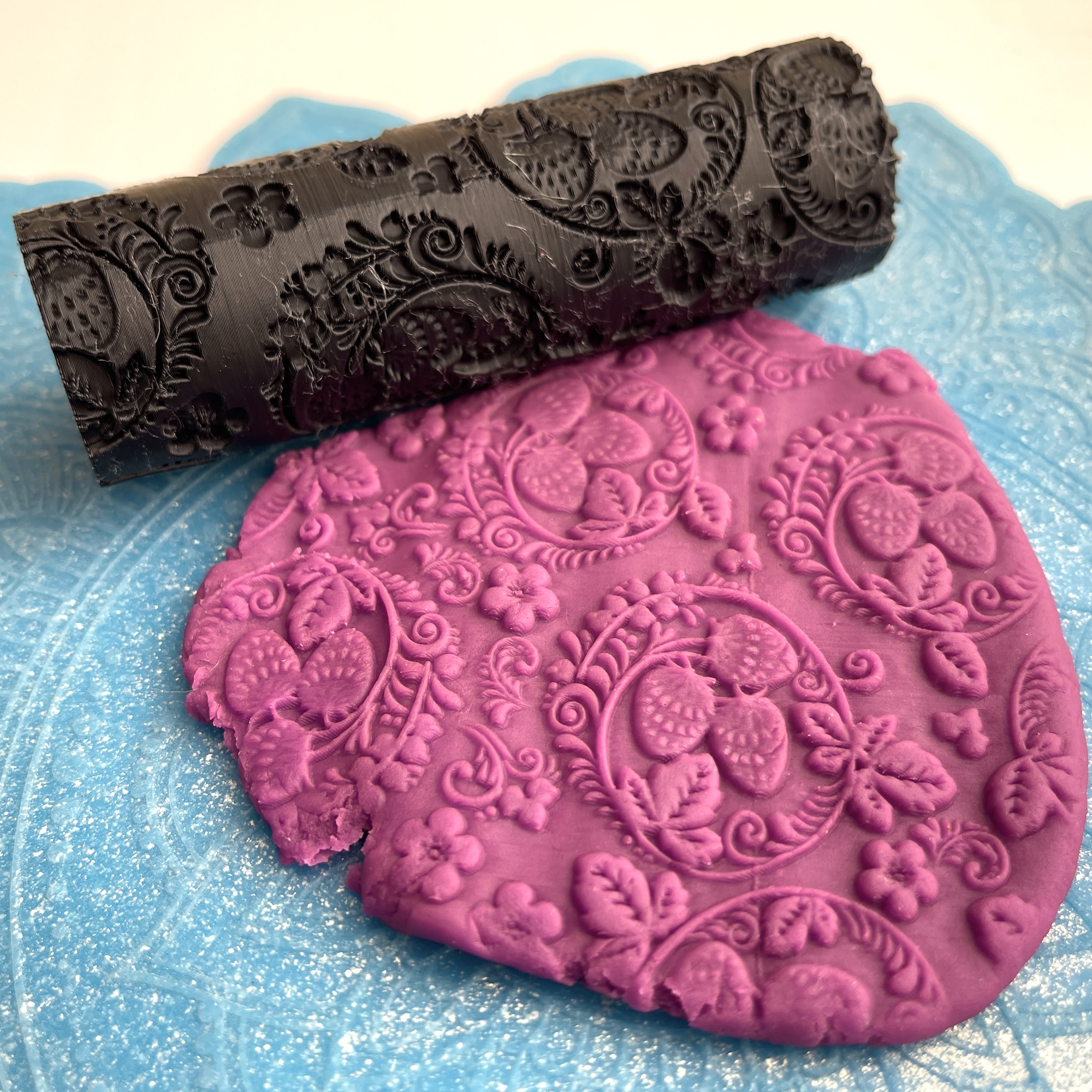 Текстурный ролик (скалка) "Хохлома 2" (L), площадь 100x100 мм