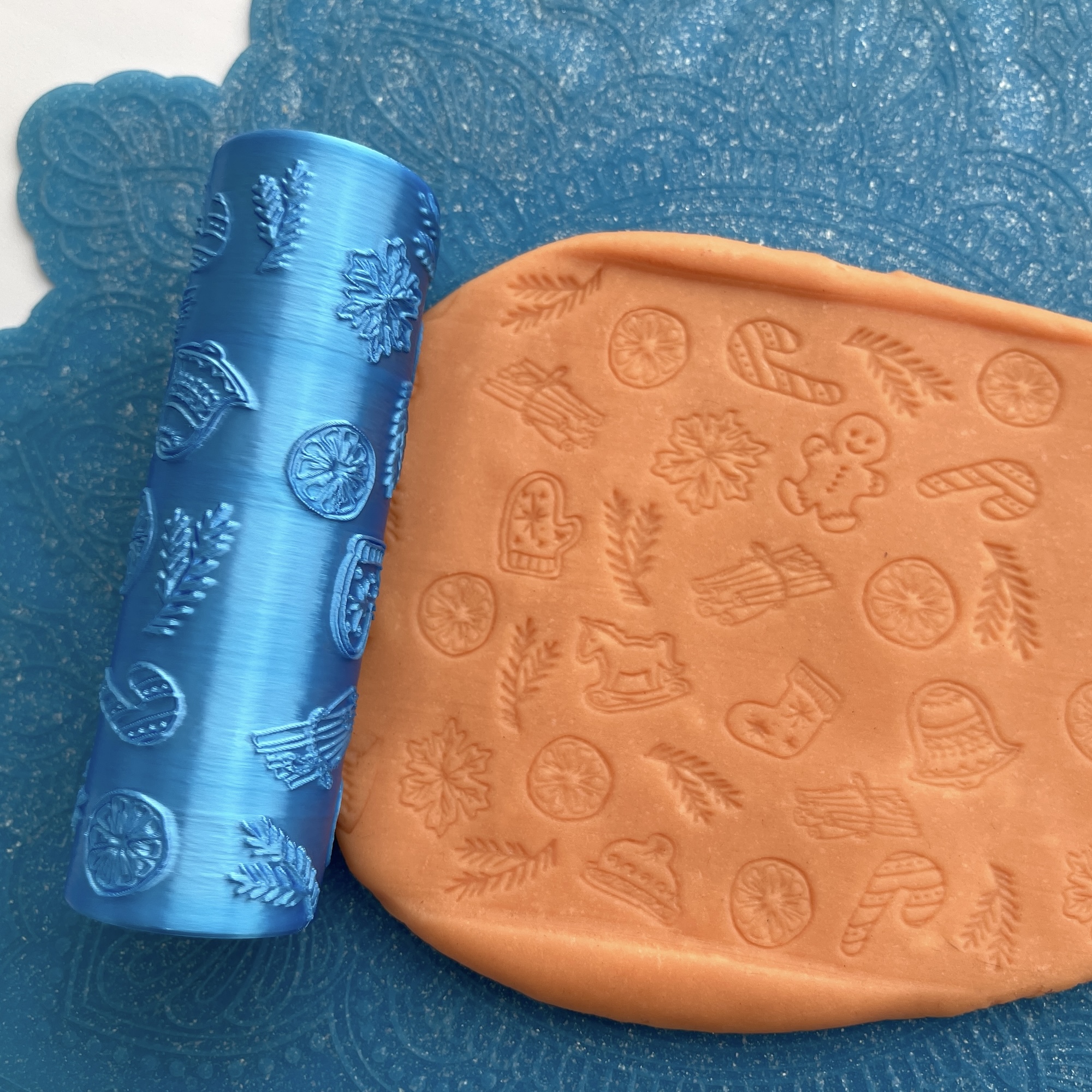 Текстурный ролик (скалка) "Рождество 1" (L), площадь 100x100 мм