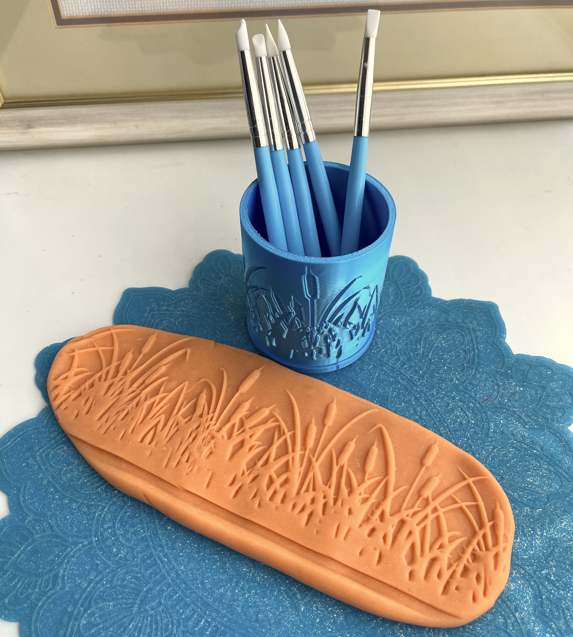 Текстурный ролик/кашпо - "Камыш" (XL), площадь 198x73 мм