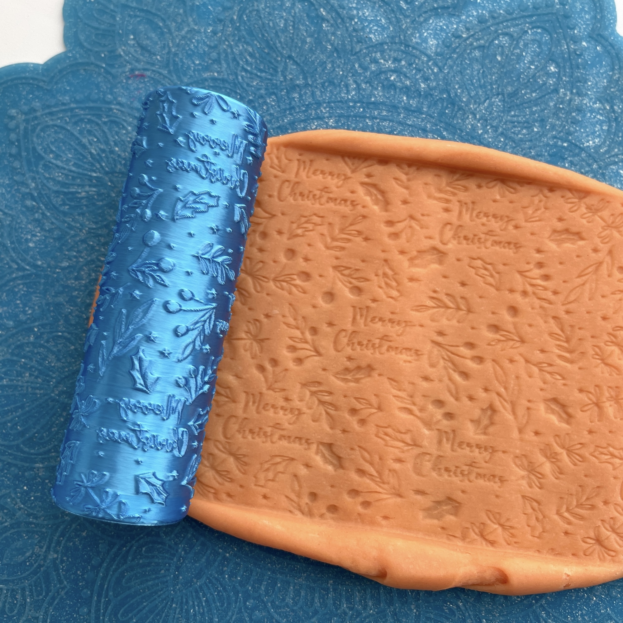 Текстурный ролик (скалка) "Рождество 2" (L), площадь 100x100 мм