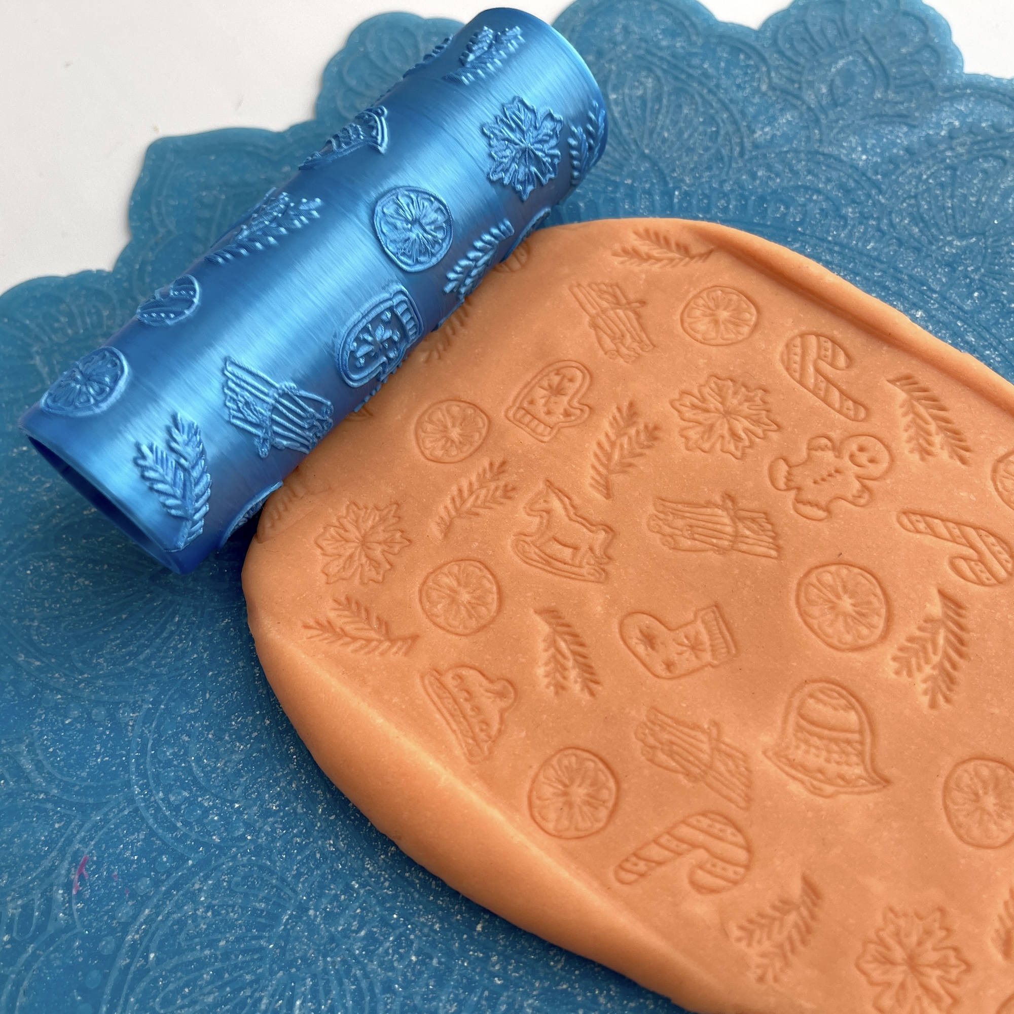 Текстурный ролик (скалка) "Рождество 1" (L), площадь 100x100 мм