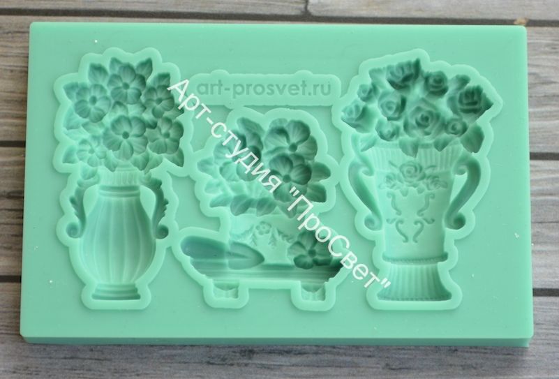 Молд "Набор цветов в вазах"