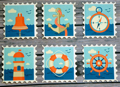 Вырубка из бумаги "Набор морских марок"