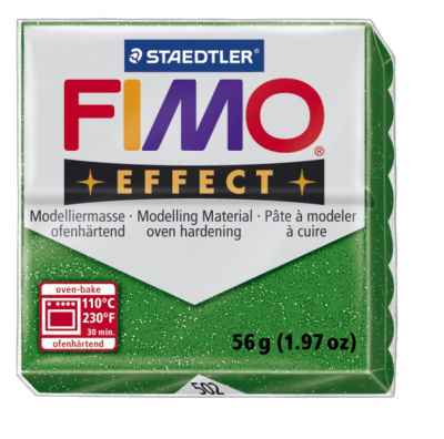 FIMO Effect Glitter Green полимерная глина, запекаемая в печке, уп. 56 гр. цвет: зелёный с блестками