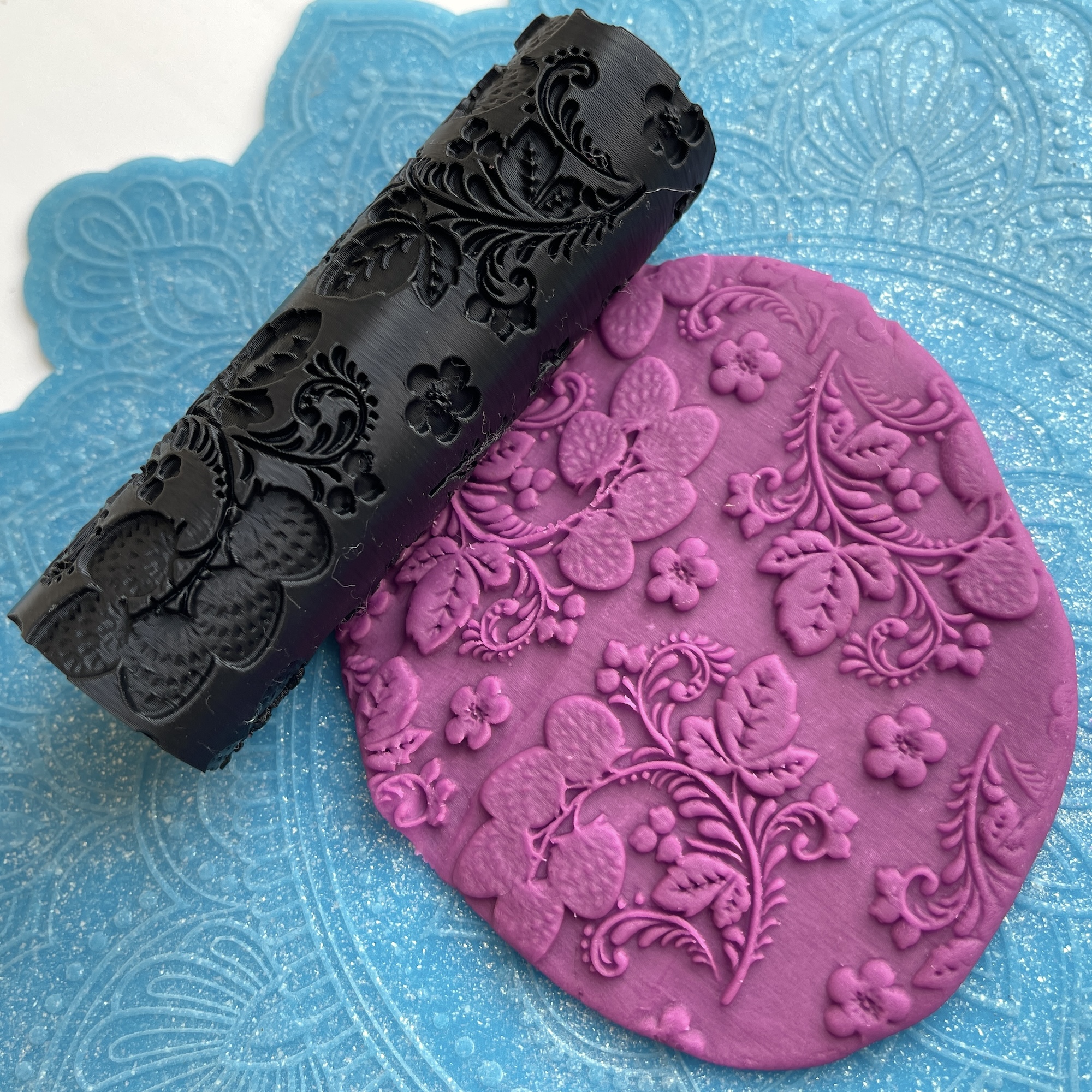 Текстурный ролик (скалка) "Хохлома 3" (L), площадь 100x100 мм