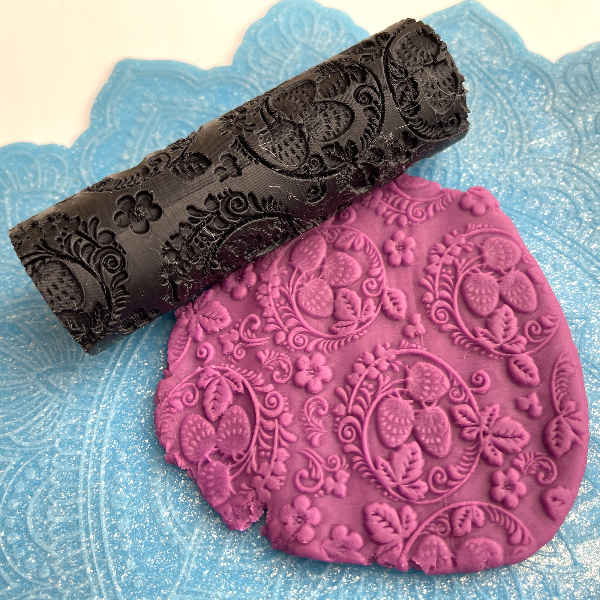 Текстурный ролик (скалка) "Хохлома 2" (L), площадь 100x100 мм