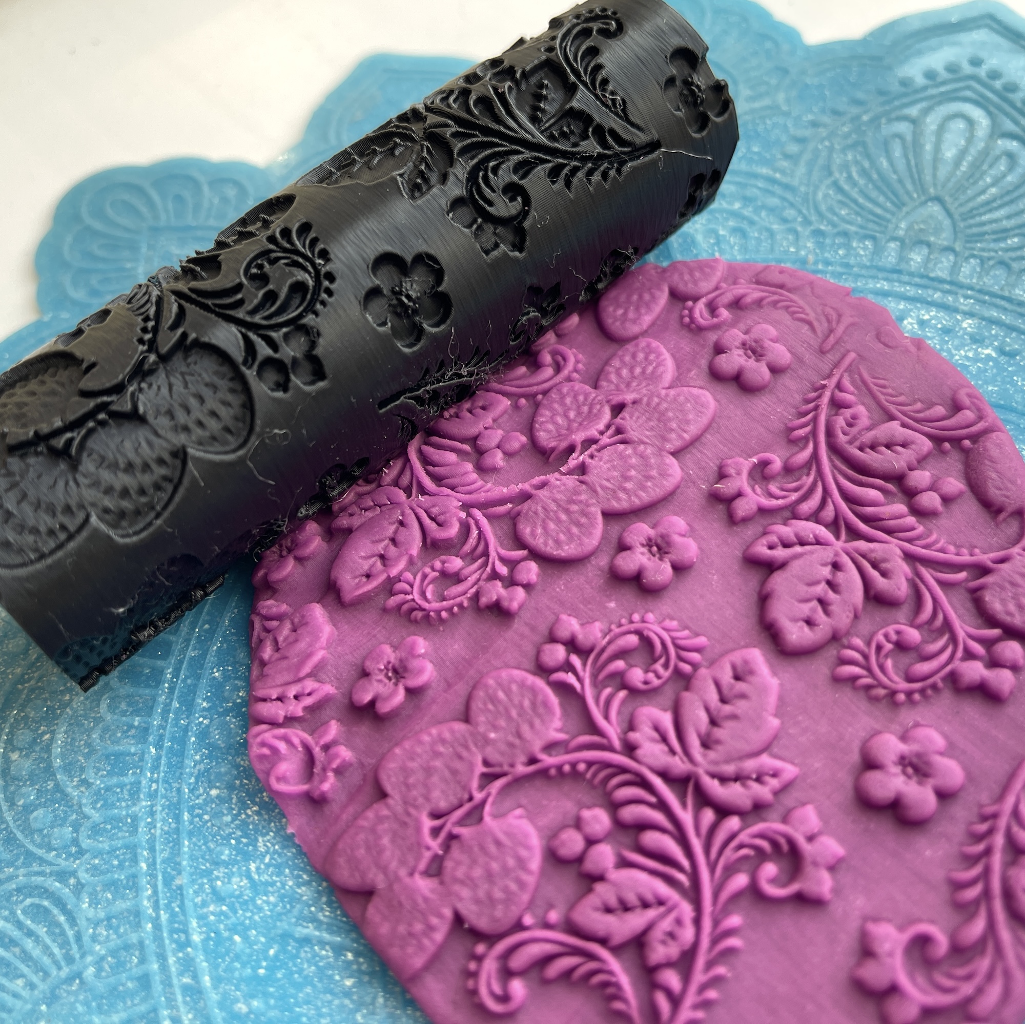 Текстурный ролик (скалка) "Хохлома 3" (L), площадь 100x100 мм