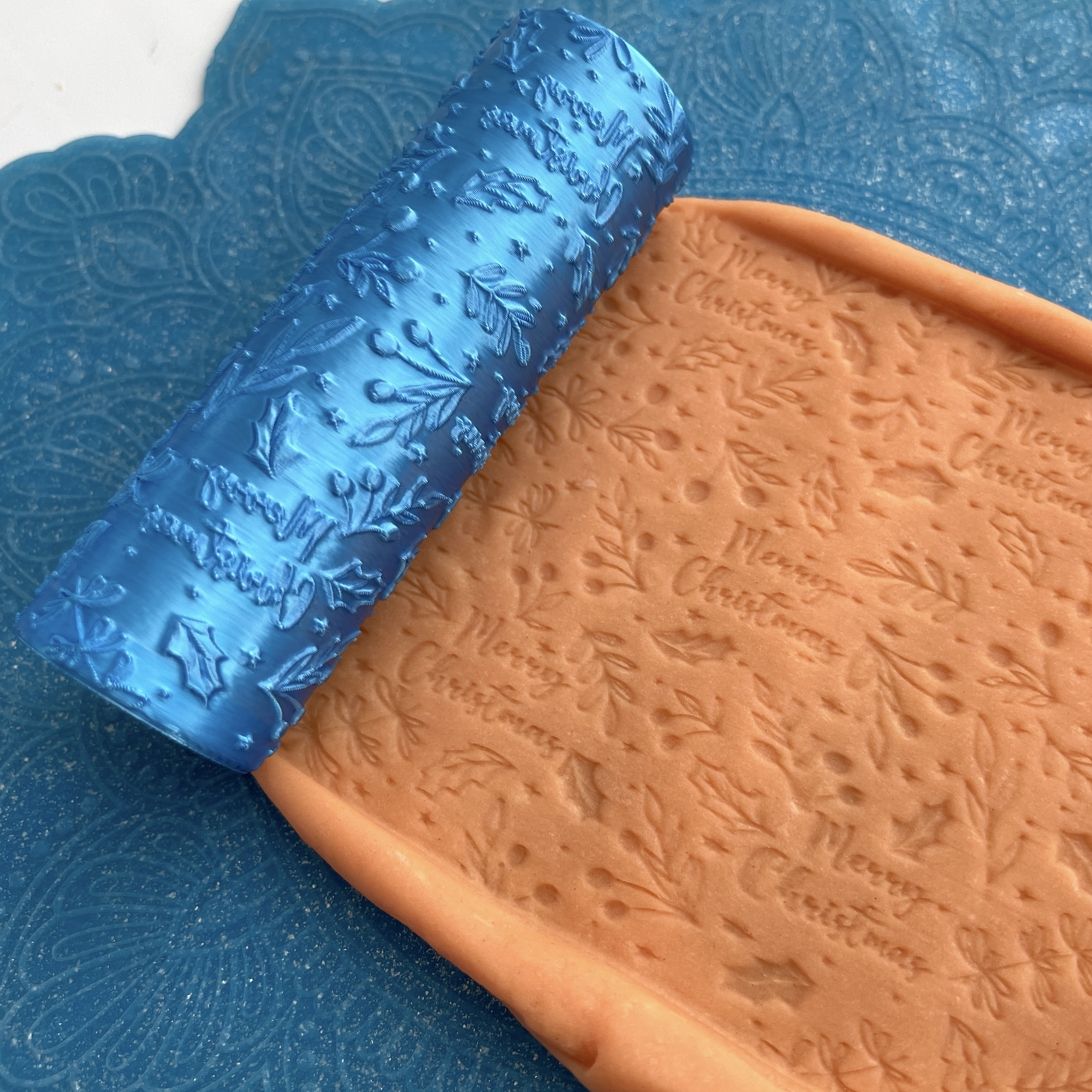 Текстурный ролик (скалка) "Рождество 2" (L), площадь 100x100 мм