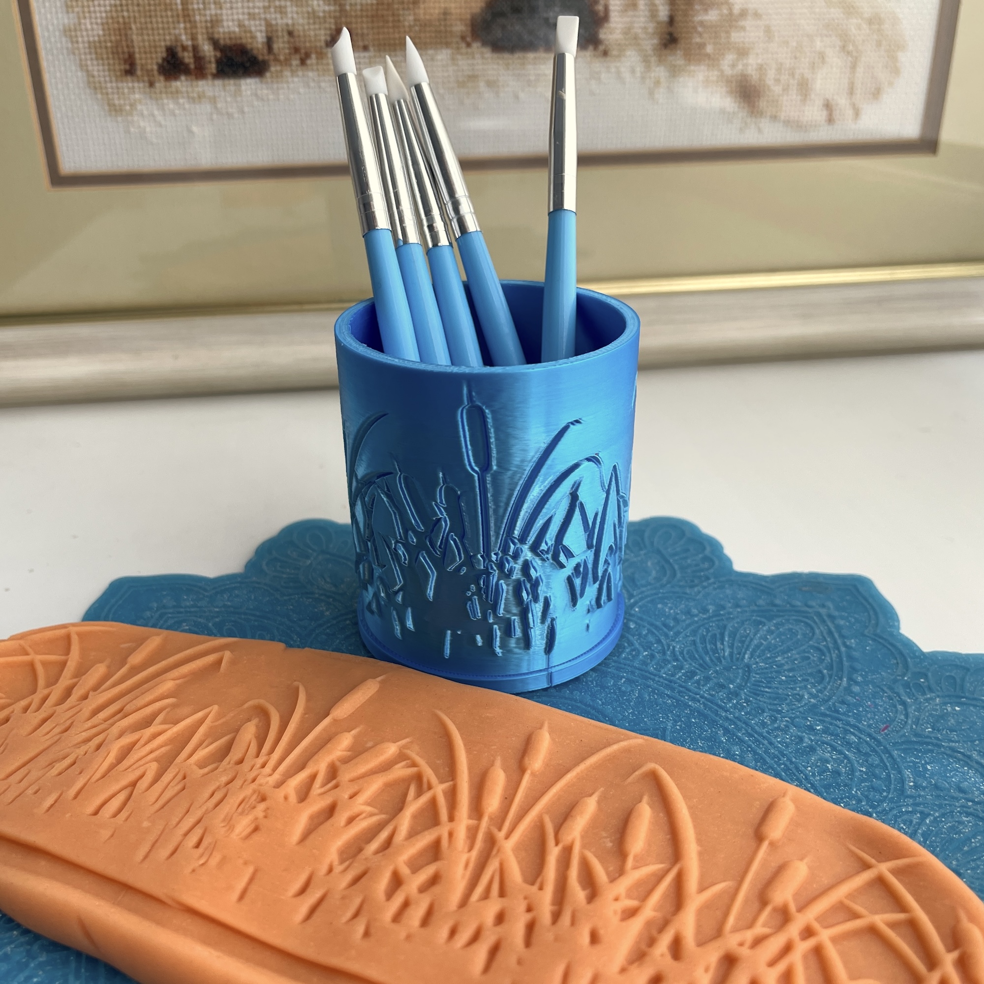 Текстурный ролик/кашпо - "Камыш" (XL), площадь 198x73 мм