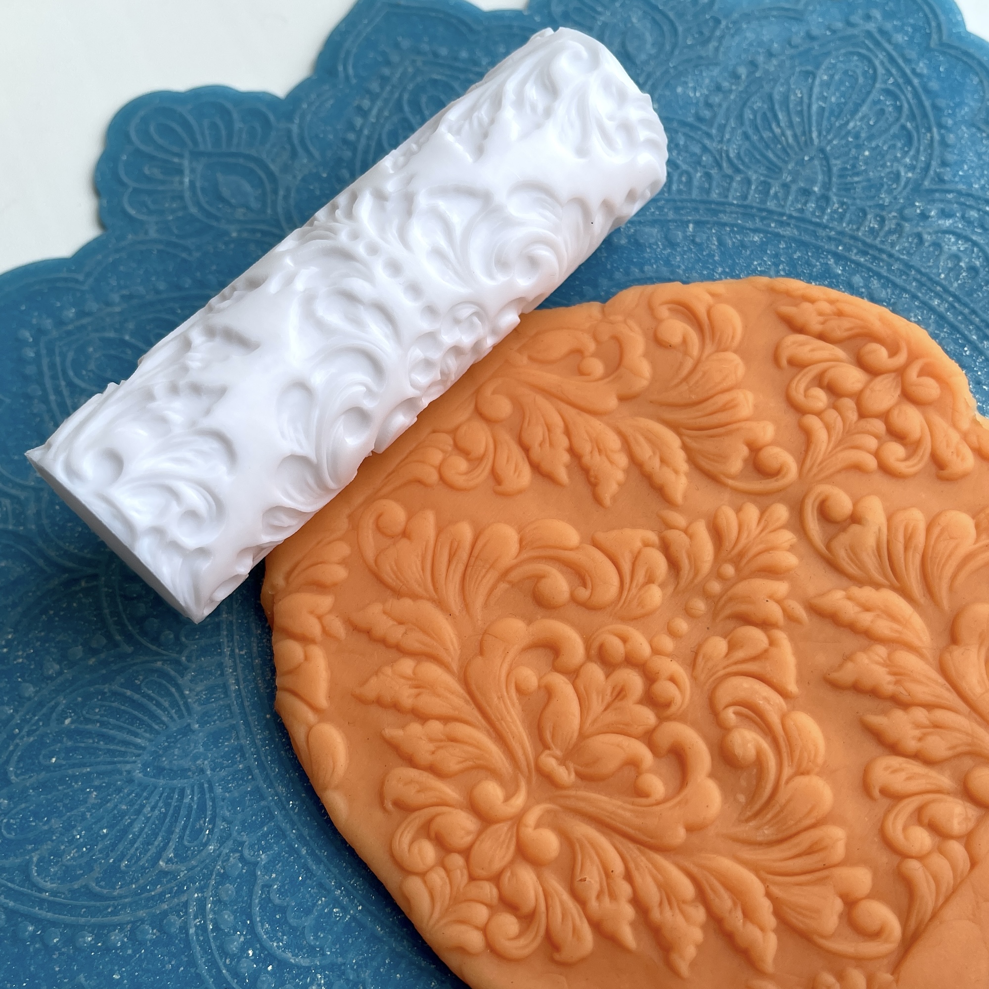 Текстурный ролик (скалка) "Дамаск 2" (L), площадь 100x100 мм