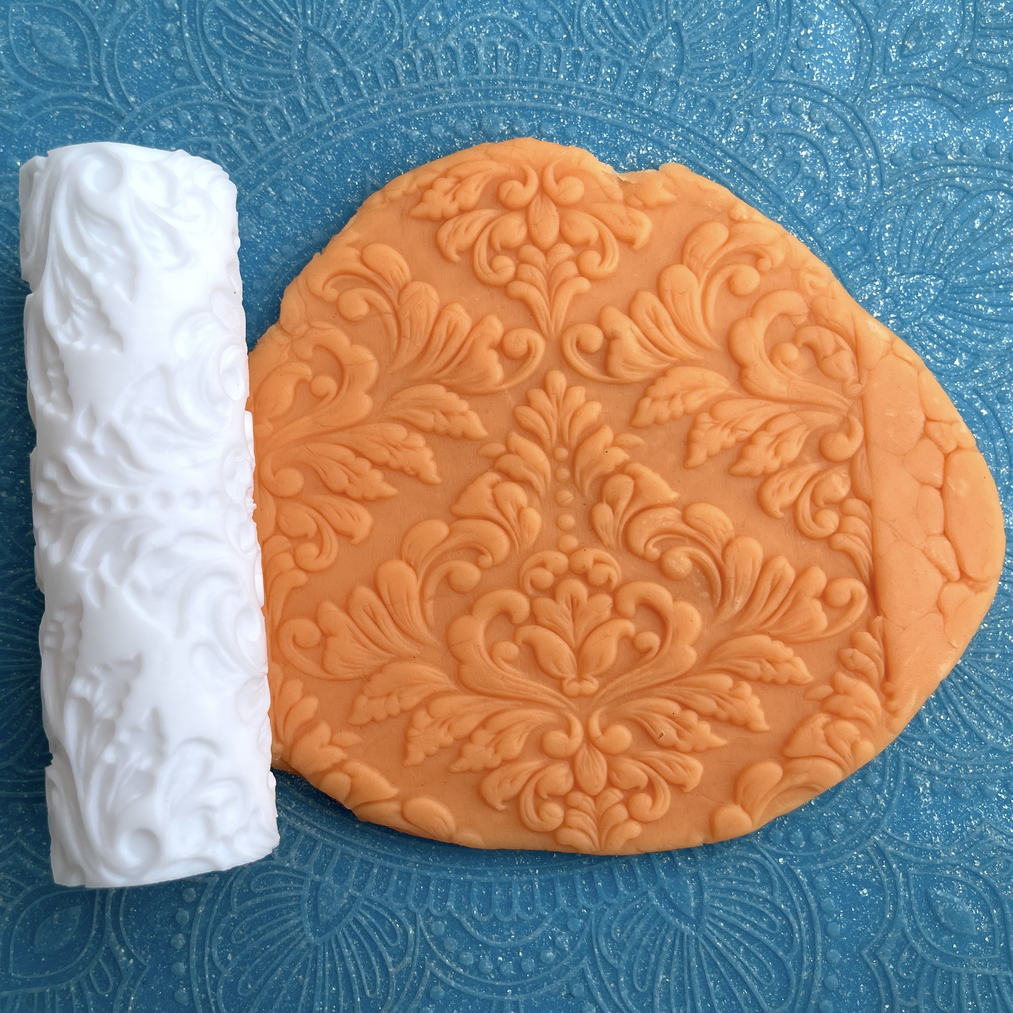 Текстурный ролик (скалка) "Дамаск 2" (L), площадь 100x100 мм