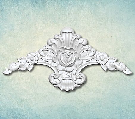 Силиконовый молд «Декоративный элемент» (L) — горизонтальный орнамент с распустившейся розой в раковине-картуше и бутонами роз по бокам